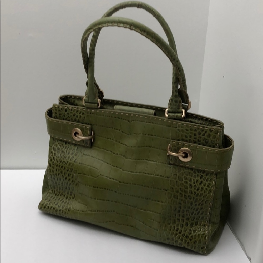 Ann Taylor Olive Croc. Embossed Leather Bag